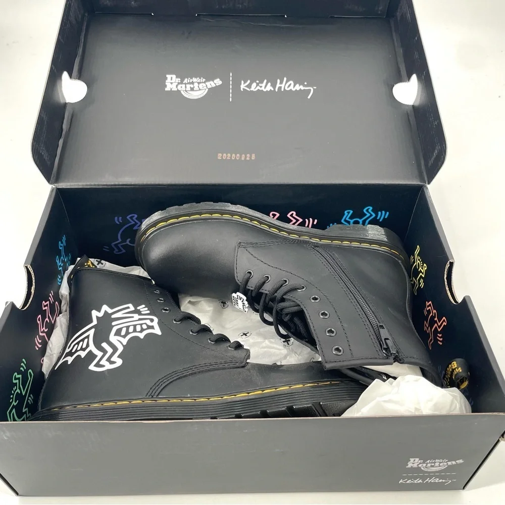 Dr. Martens 1460 Keith Haring Black Hydro Leather Lace Up Combat Boot NEW - Picture 2 of 7